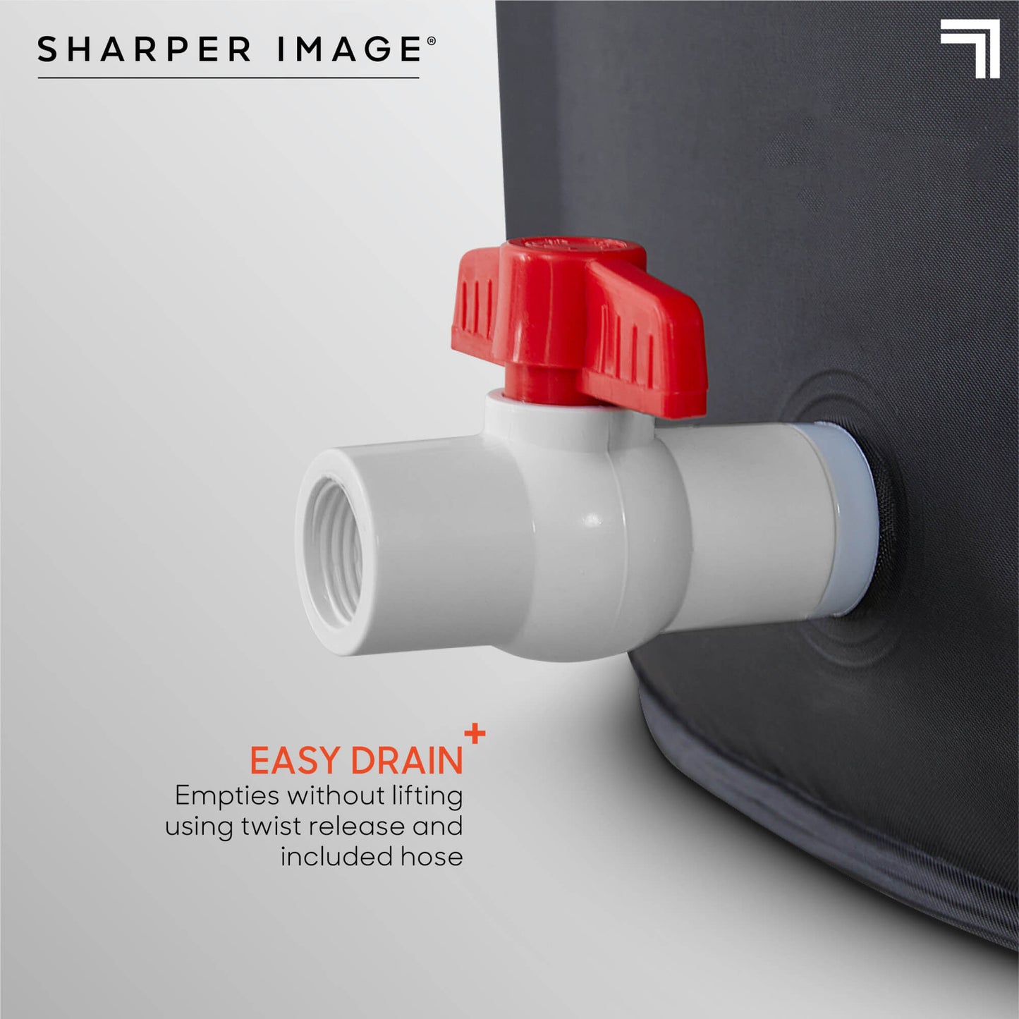 Ice Bath Portable Cold Plunge showing easy drain with a white drain and red twist release