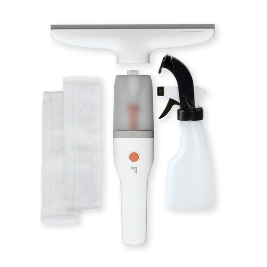 Window Vacuum - Cordless Power Washer on white background with all pieces 