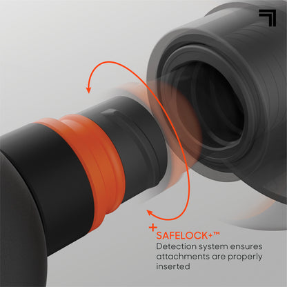 Close-up of the PowerBoost Circuit SafeLock attachment system showing the massage head twisting securely into place.