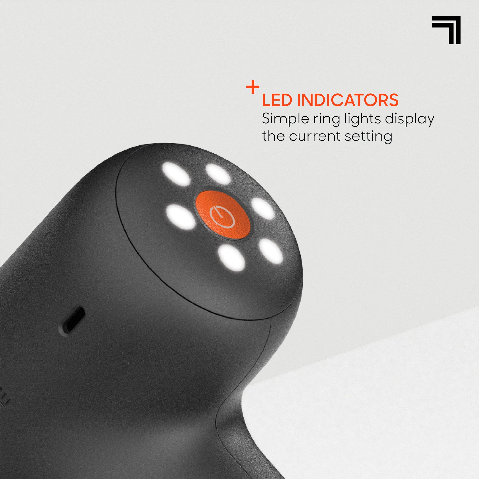 Close-up of the PowerBoost Core LED indicator lights displaying the selected massage speed setting.