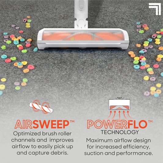 2-In-1 Cordless Vacuum - Stick and Handheld Combo showing airsweep™ and powerflo™ technology features